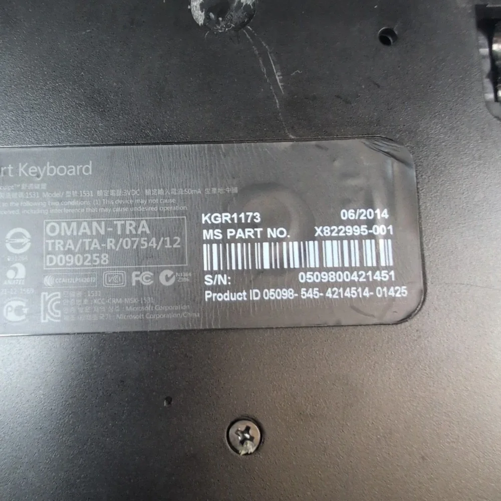 Microsoft Sculpt Comfort Keyboard Wireless Black KGR1173 Mod. 1531 *No Receiver*